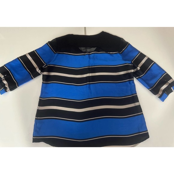 Women L The Limited Blue Black White Horizontal stripes blouse lace shoulder - Picture 6 of 6